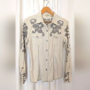 Stetson Western Cowboy Snap Shirt, Large, Cream with embroidery